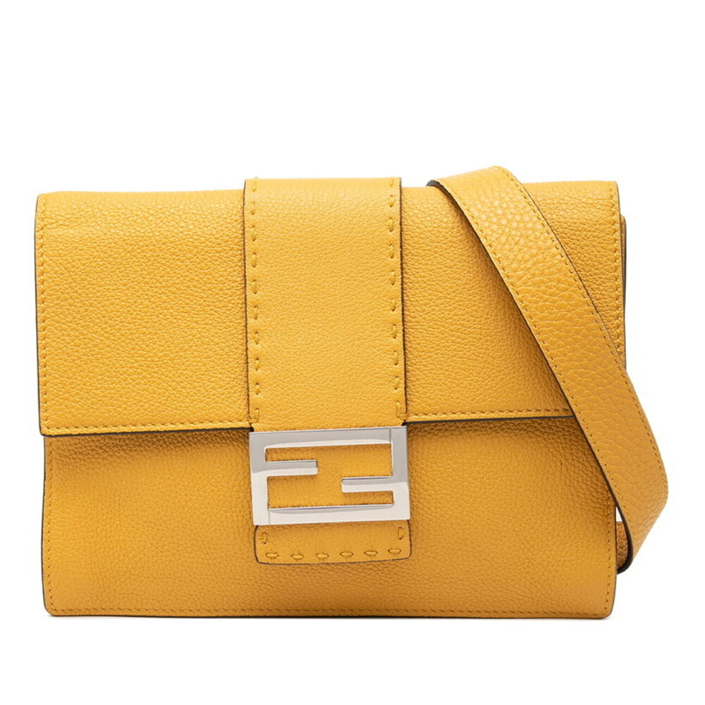 Fendi Flat Bucket Medium Crossbody Shoulder Bag 7VA524 Yellow Leather Women's...